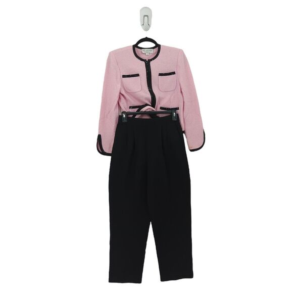 St John Women 2 Suit Set Pink Black Blazer Pants Santana Knit Pleated Paillettes - Picture 6 of 15